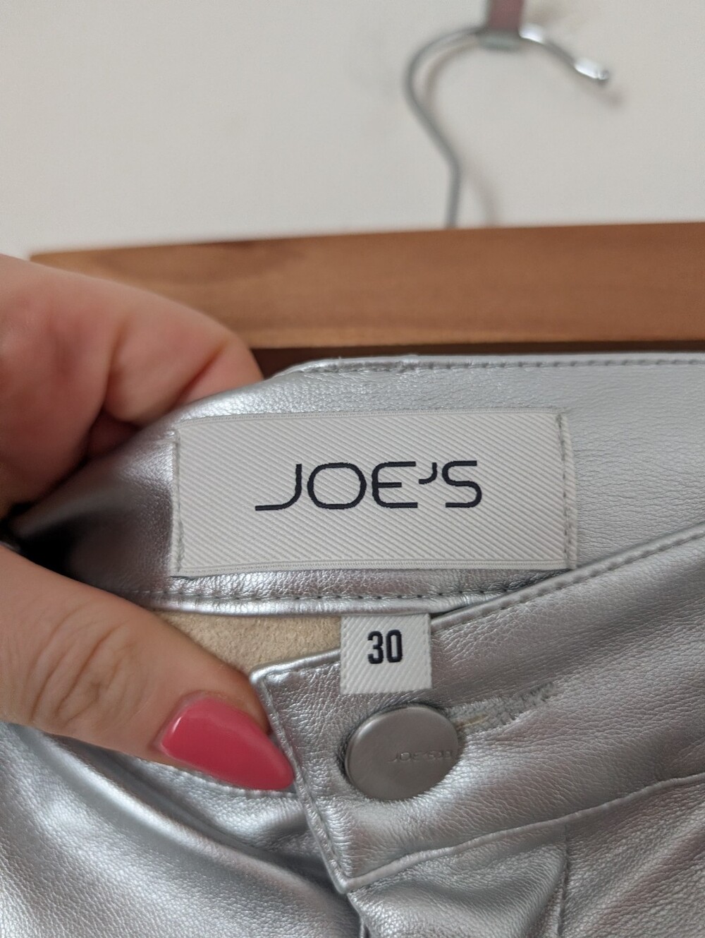 Joe's Jeans Silver Faux Leather Metallic Margot High Rise Straight Leg Pants - Picture 4 of 8